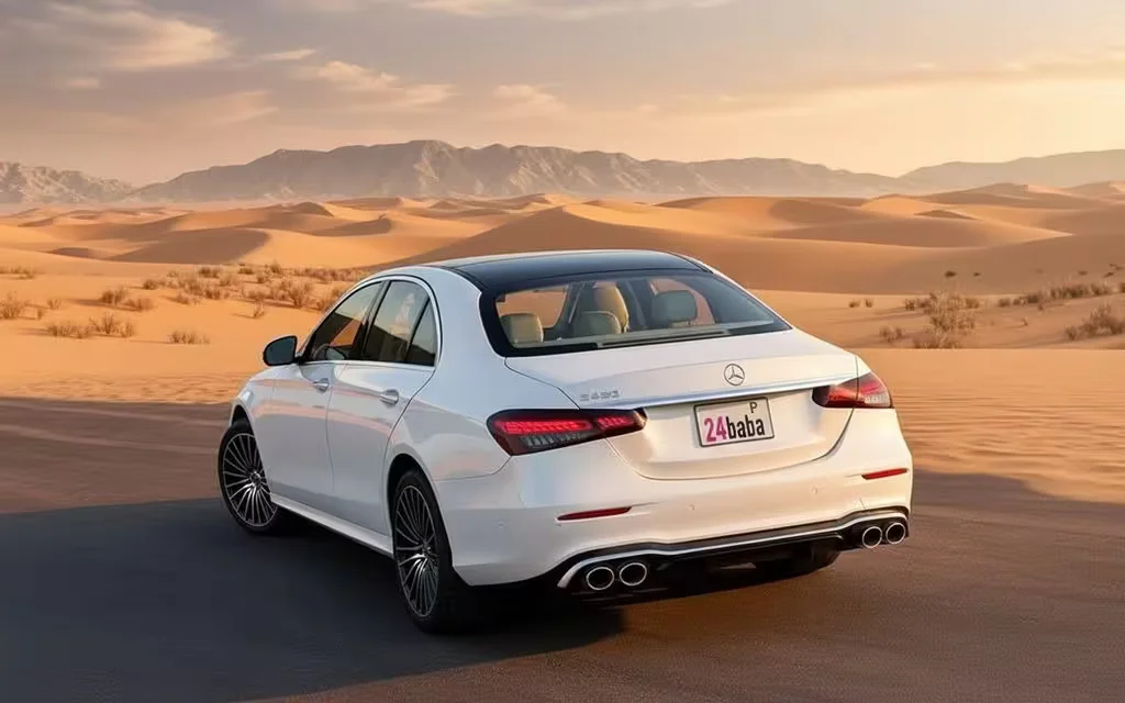 Mercedes E450 2021 White rear view showing taillights – rental in Dubai