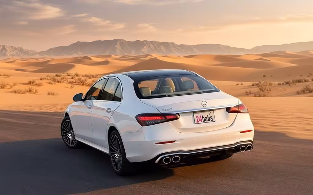 Mercedes E450 2021 White rear view showing taillights – rental in Dubai