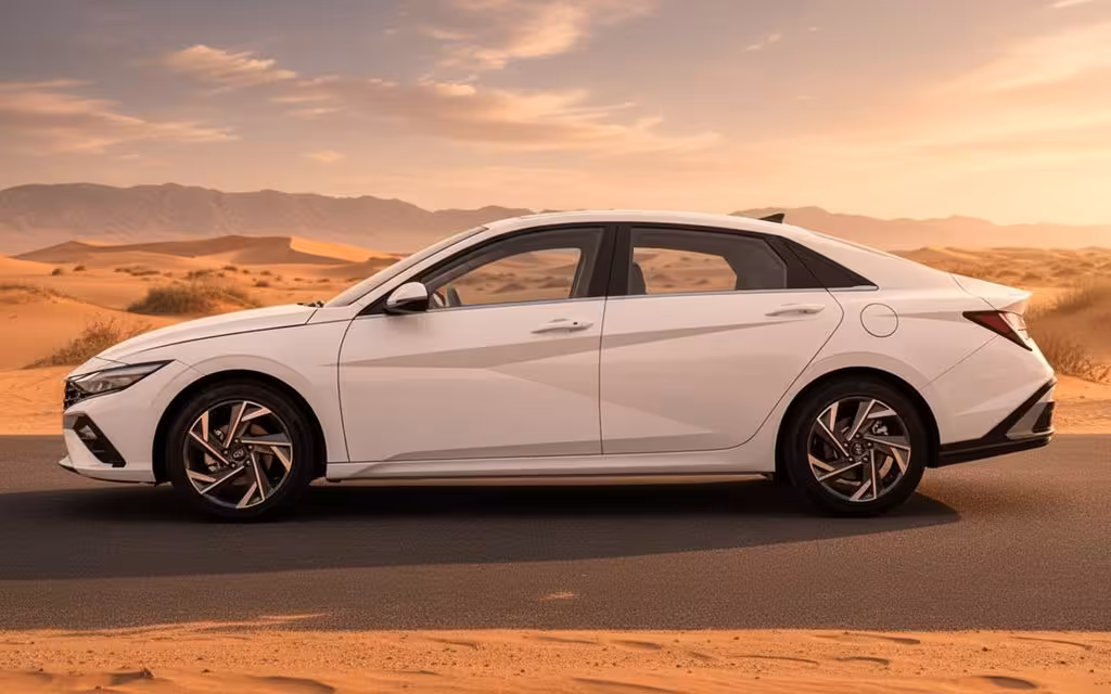 Hyundai Elantra 2025 White side profile – rental in Dubai