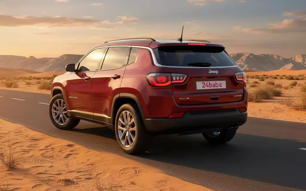 Jeep Compass 2021 Red rear view showing taillights – rental in Dubai
