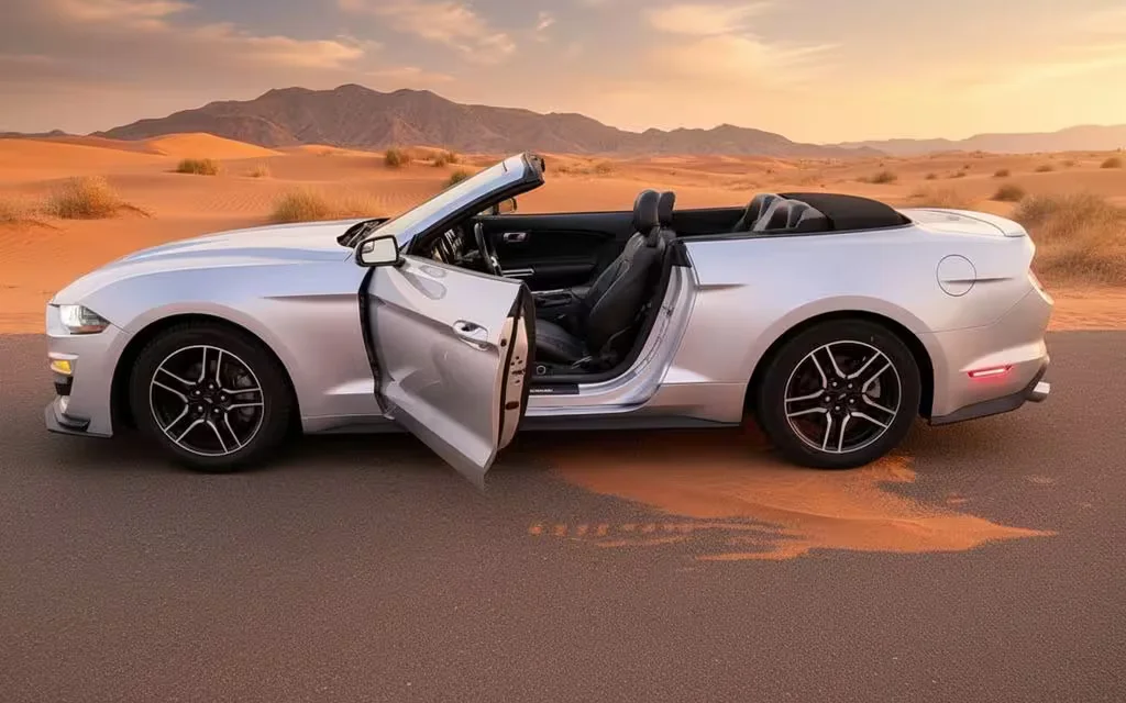 Ford Mustang 2022 Silver side profile – rental in Dubai