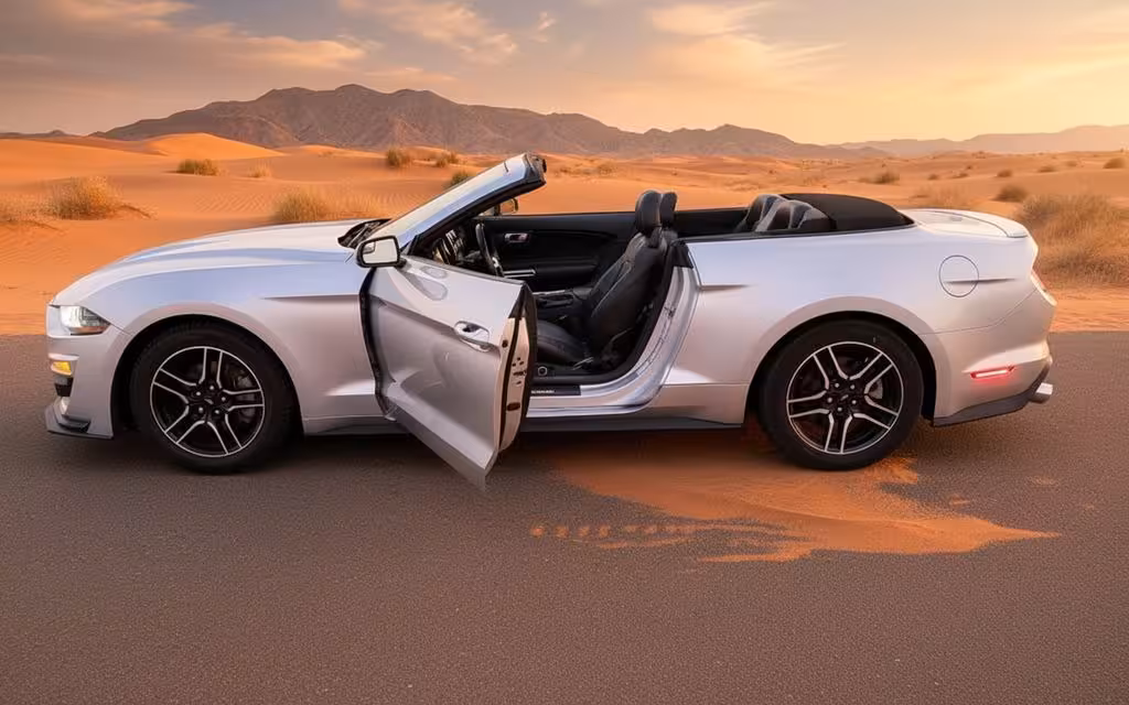 Ford Mustang 2022 Silver side profile – rental in Dubai