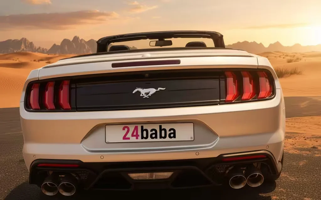 Ford Mustang 2022 Silver rear view showing taillights – rental in Dubai