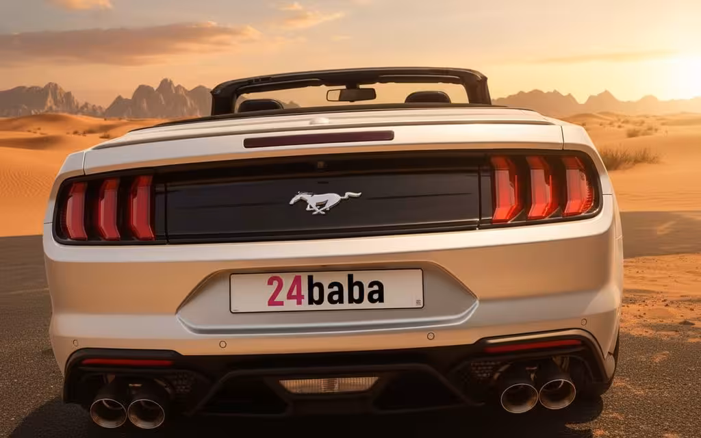 Ford Mustang 2022 Silver rear view showing taillights – rental in Dubai