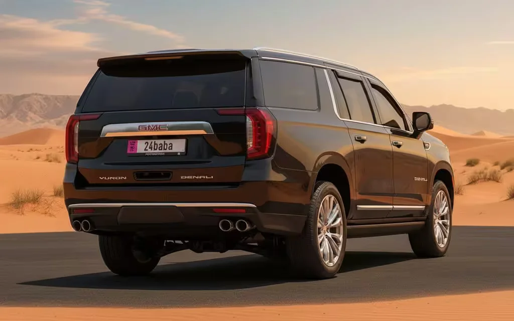 Gmc Yukon 2022 Black rear view showing taillights – rental in Dubai