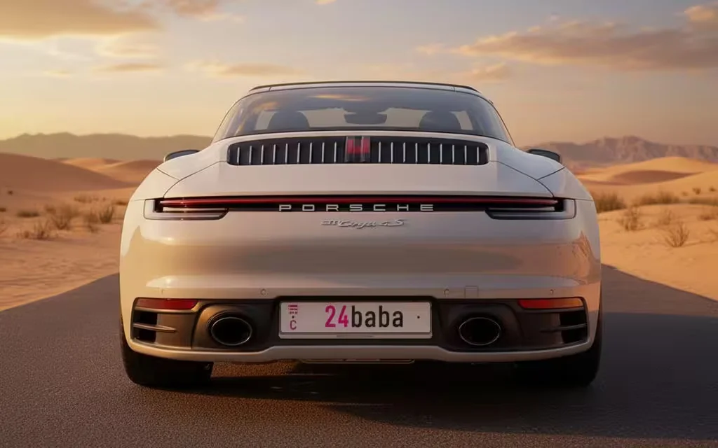 Porsche 911 2023 Grey rear view showing taillights – rental in Dubai