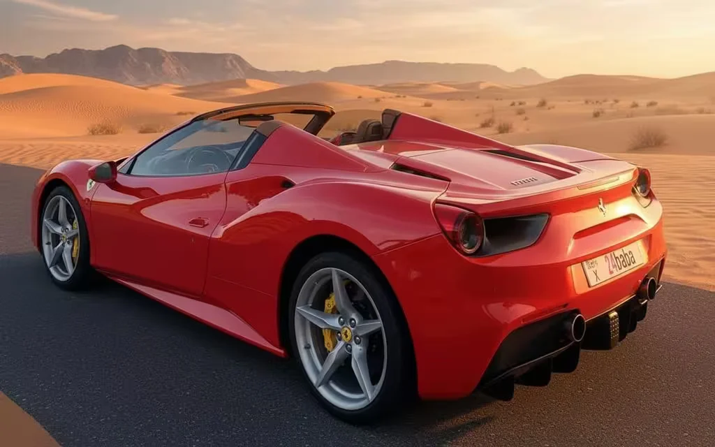 Ferrari 488 2021 Red rear view showing taillights – rental in Dubai