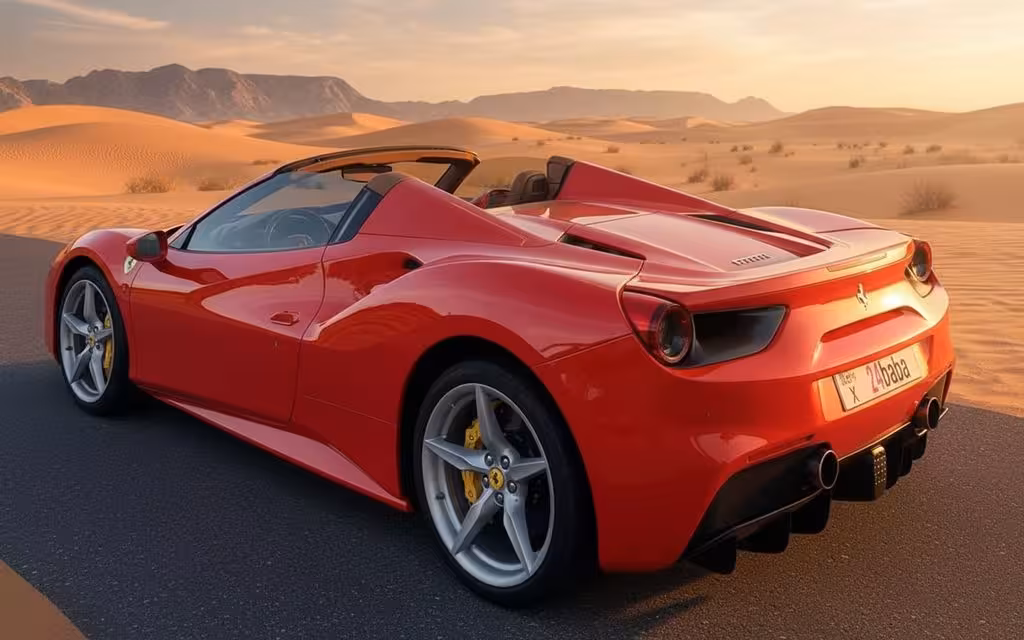 Ferrari 488 2021 Red rear view showing taillights – rental in Dubai