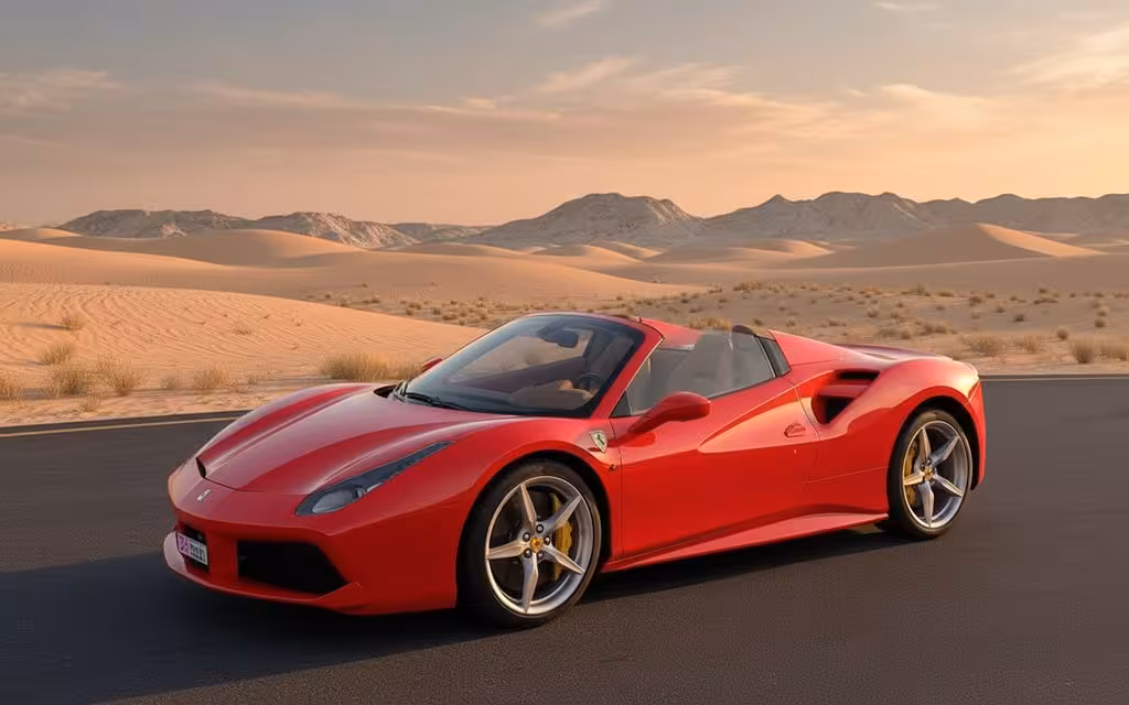 Ferrari 488 2021 Red side profile – rental in Dubai