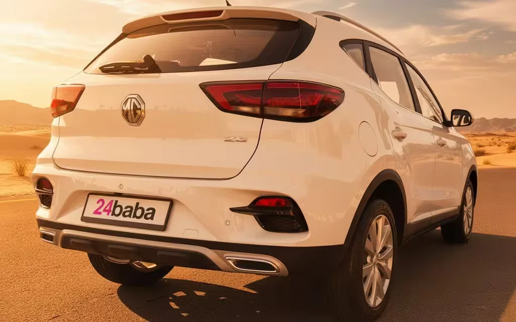 Mg Zs 2024 White rear view showing taillights – rental in Dubai