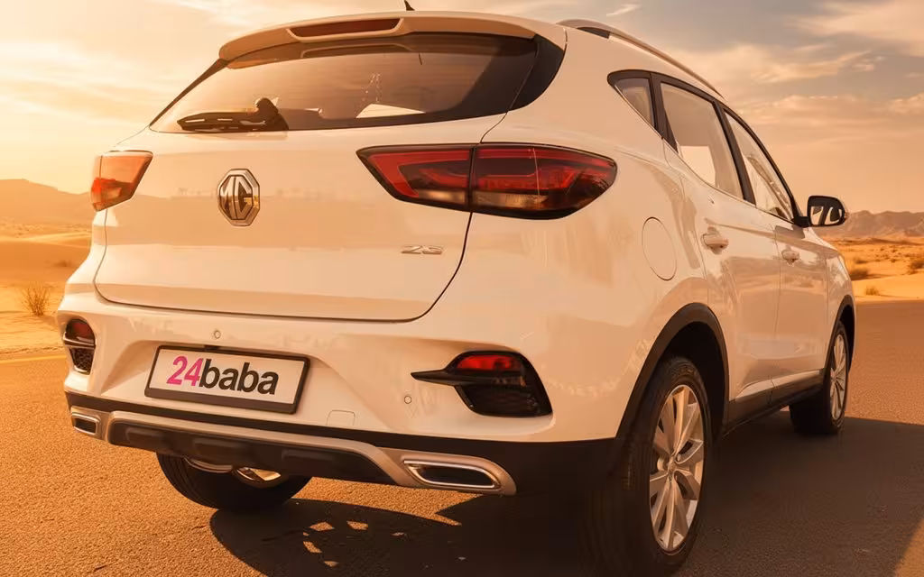 Mg Zs 2024 White rear view showing taillights – rental in Dubai