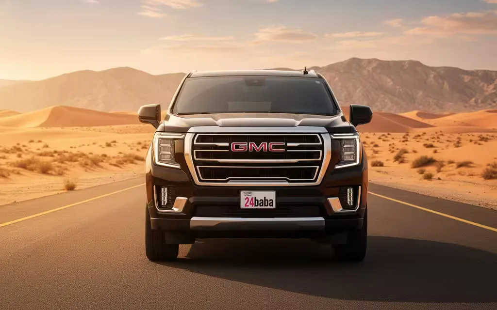 Gmc Yukon 2023 Black front view with headlights – rental in Dubai