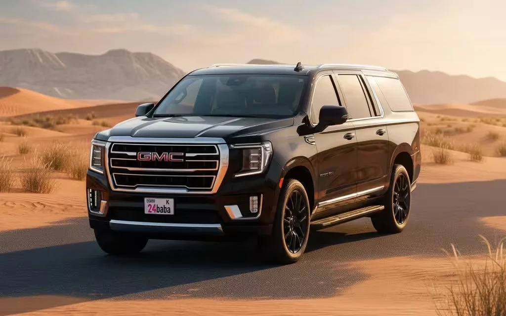 Gmc Yukon 2023 Black front view with headlights – rental in Dubai