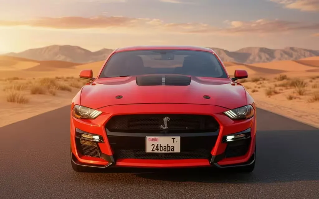 Ford Mustang 2020 Red front view with headlights – rental in Dubai