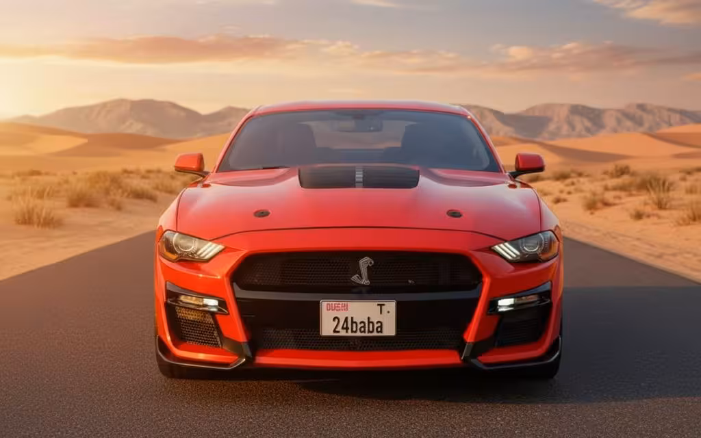 Ford Mustang 2020 Red front view with headlights – rental in Dubai