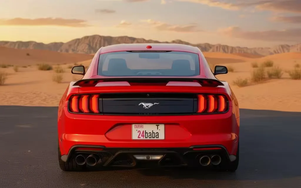 Ford Mustang 2020 Red rear view showing taillights – rental in Dubai