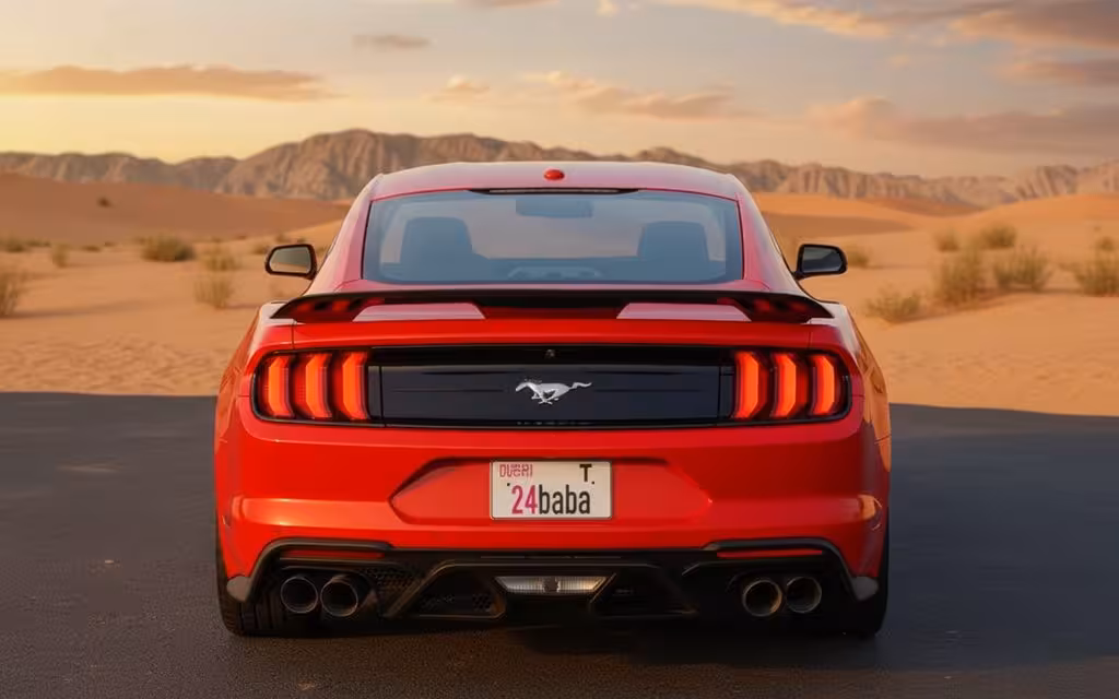 Ford Mustang 2020 Red rear view showing taillights – rental in Dubai