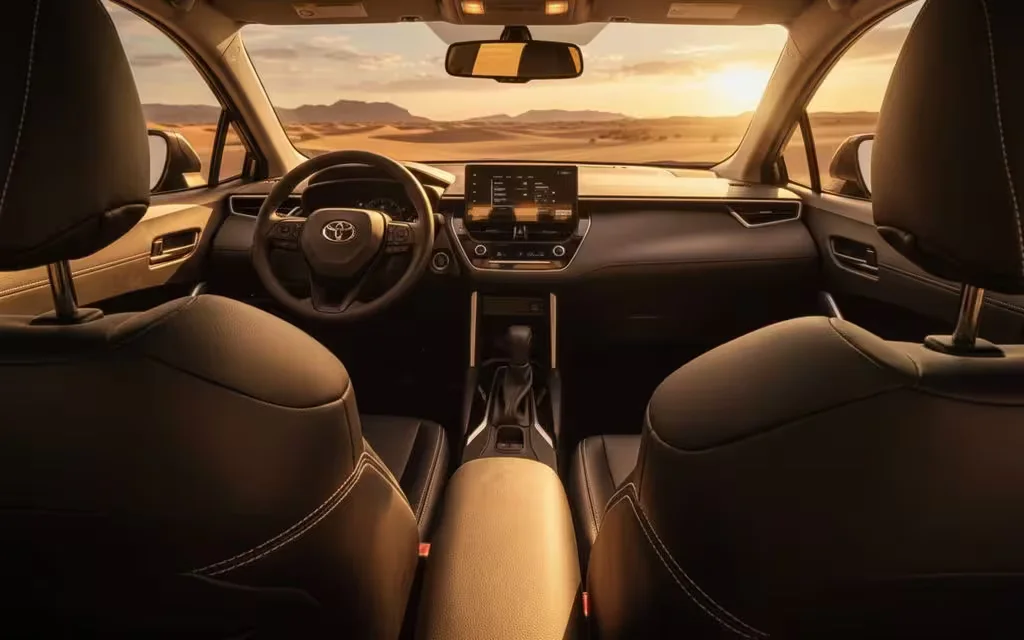 Toyota CorollaCross 2024 interior view showing trim – rental in Dubai