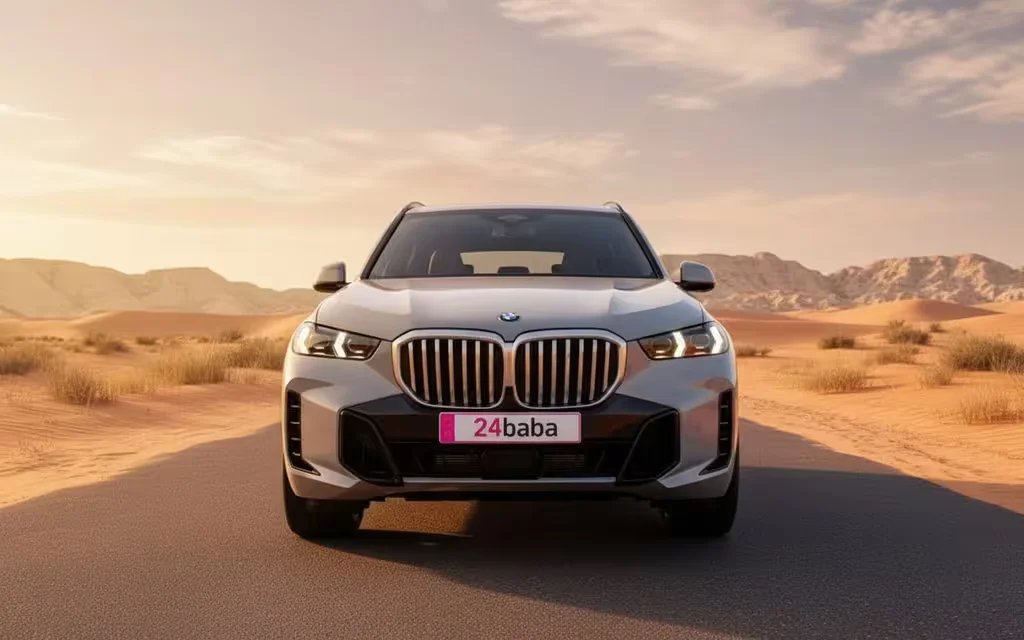 Bmw X5 2024 Grey front view with headlights – rental in Dubai