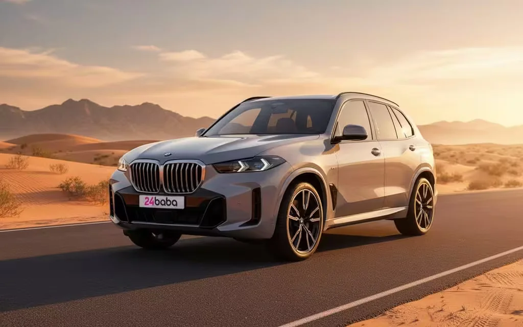 Bmw X5 2024 Grey front view with headlights – rental in Dubai