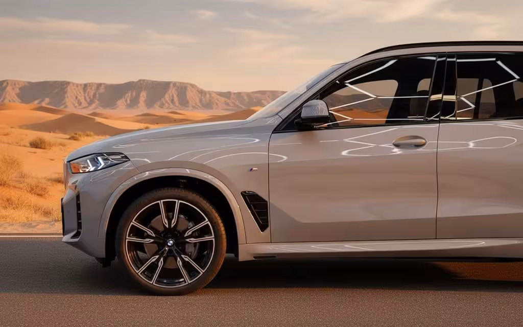 Bmw X5 2024 alloy wheel close up – rental in Dubai