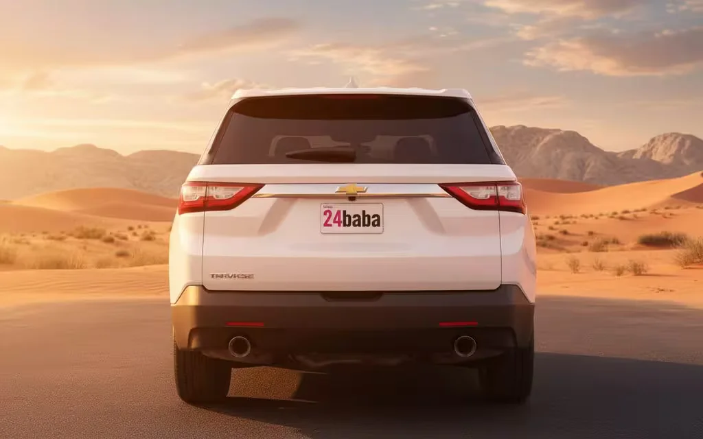 Chevrolet Traverse 2020 White rear view showing taillights – rental in Dubai
