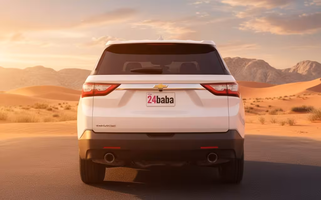 Chevrolet Traverse 2020 White rear view showing taillights – rental in Dubai