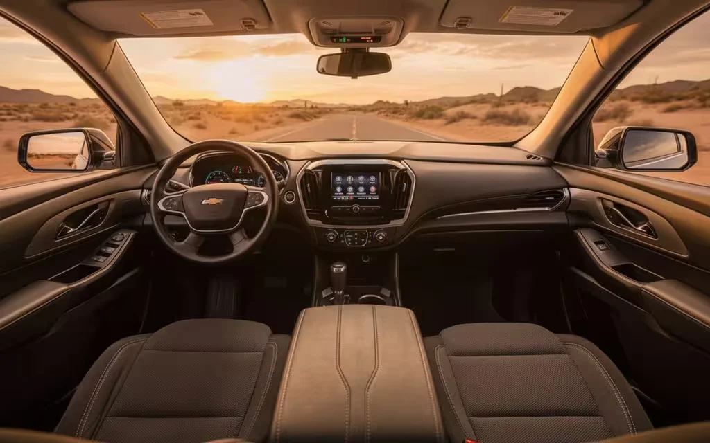 Chevrolet Traverse 2020 interior view showing trim – rental in Dubai