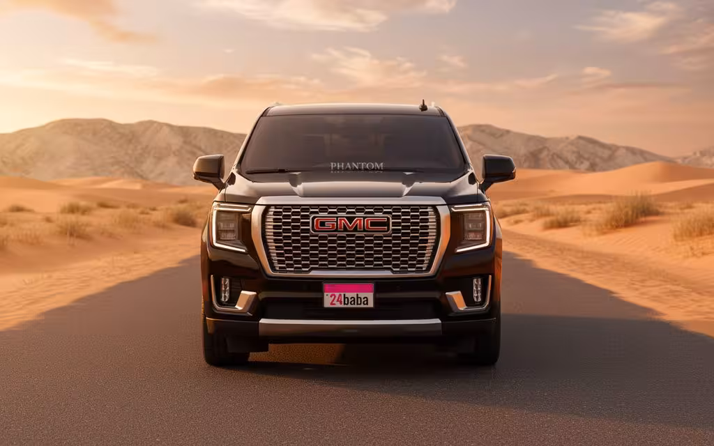 Gmc Yukon 2021 Black front view with headlights – rental in Dubai