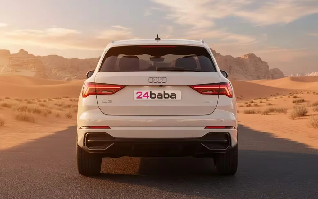 Audi Q3 2021 White rear view showing taillights – rental in Dubai