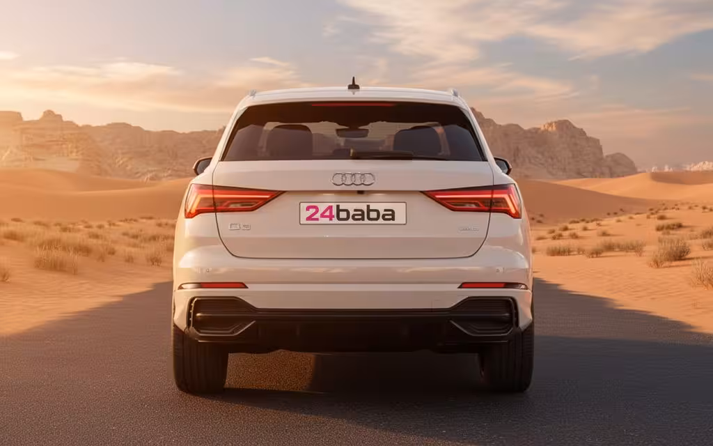 Audi Q3 2021 White rear view showing taillights – rental in Dubai