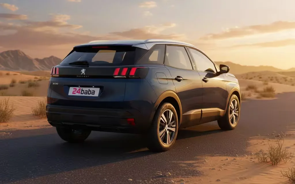 Peugeot 3008 2023 Blue rear view showing taillights – rental in Dubai