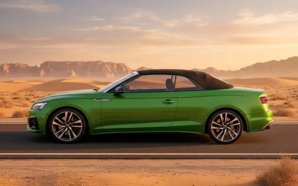 Audi S5 2022 Green side profile – rental in Dubai