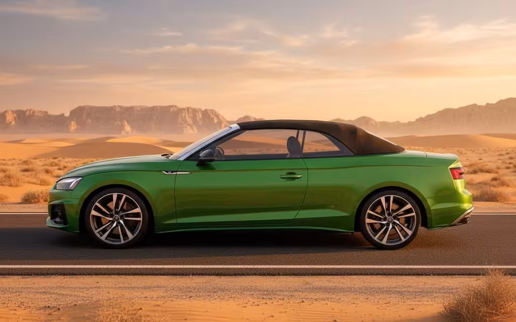 Audi S5 2022 Green side profile – rental in Dubai