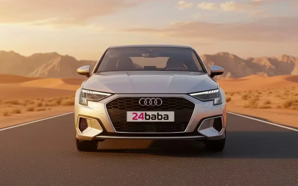 Audi A3 2024 Silver front view with headlights