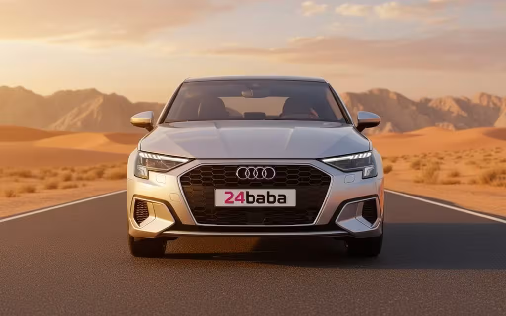 Audi A3 2024 Silver front view with headlights