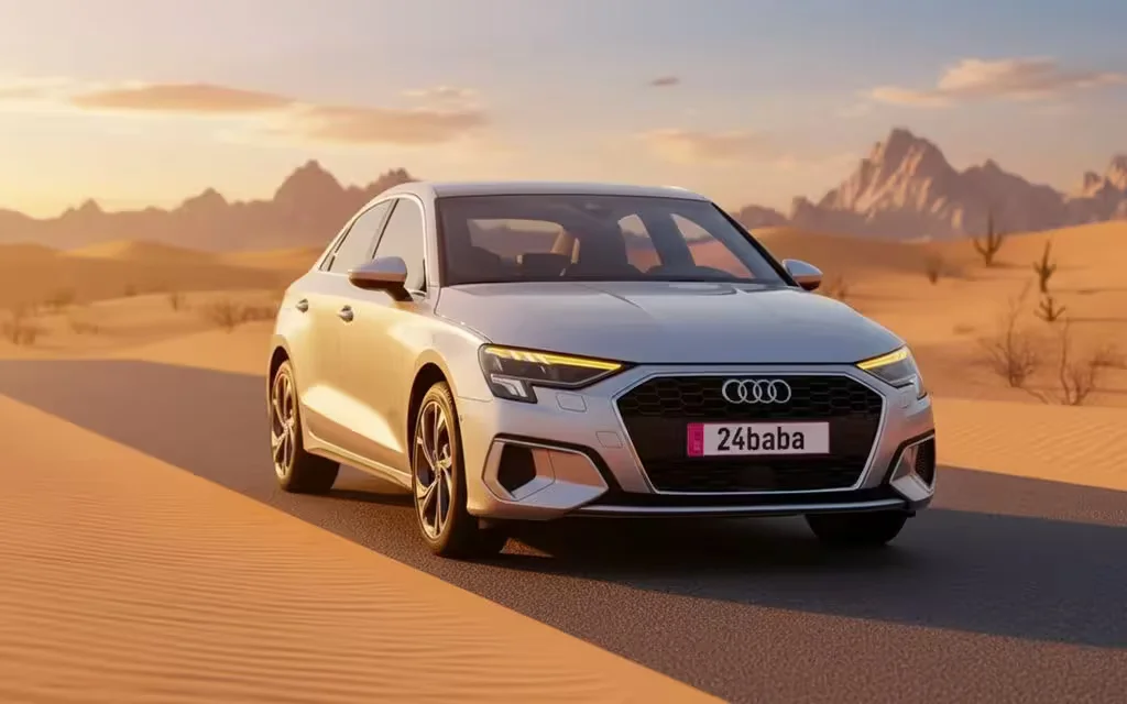 Audi A3 2024 Silver front view with headlights