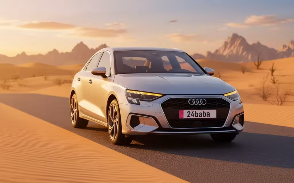 Audi A3 2024 Silver front view with headlights