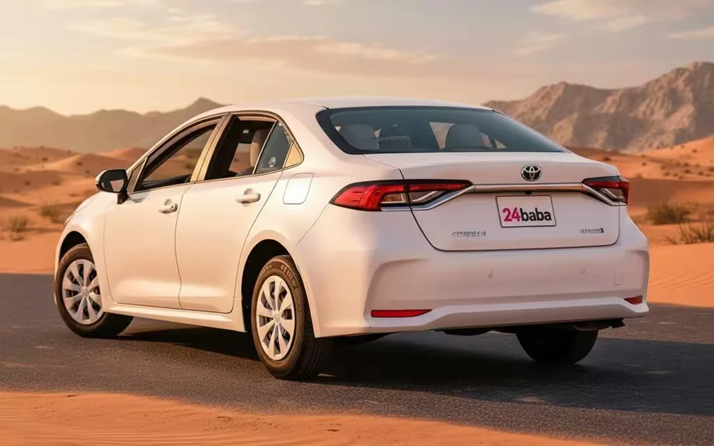 Toyota Corolla 2020 White rear view showing taillights – rental in Dubai