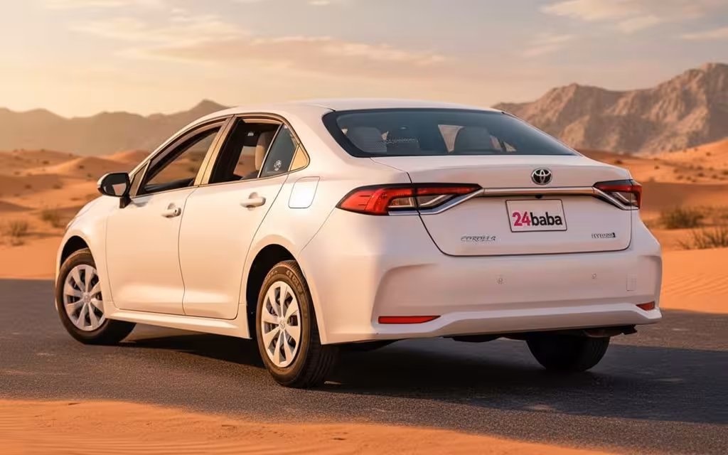 Toyota Corolla 2020 White rear view showing taillights – rental in Dubai