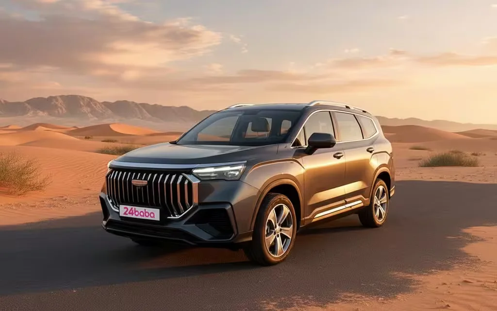 Geely Okavango 2025 Grey front view with headlights – rental in Dubai