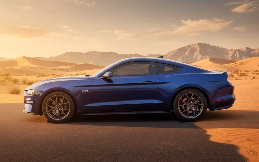 Ford Mustang 2020 Blue side profile – rental in Dubai