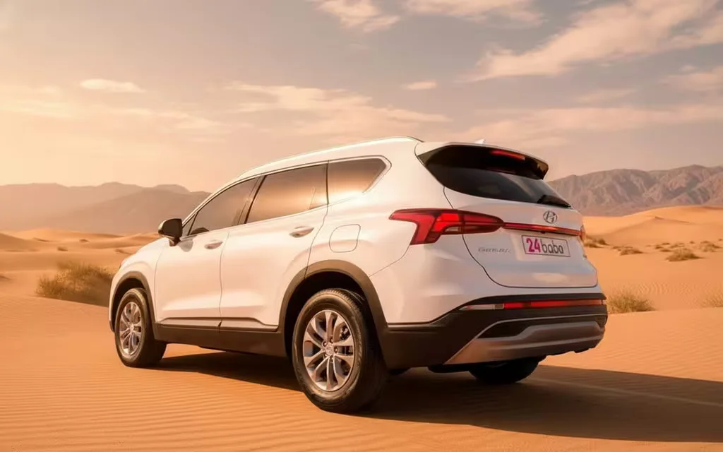 Hyundai SantaFe 2023 White rear view showing taillights – rental in Dubai