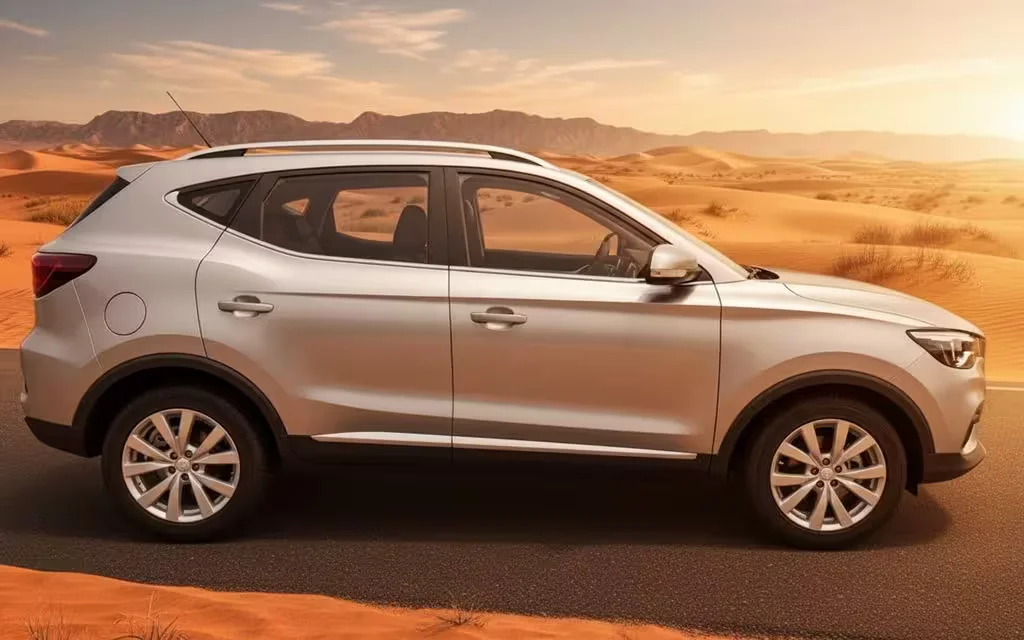 Mg Zs 2023 Silver side profile – rental in Dubai