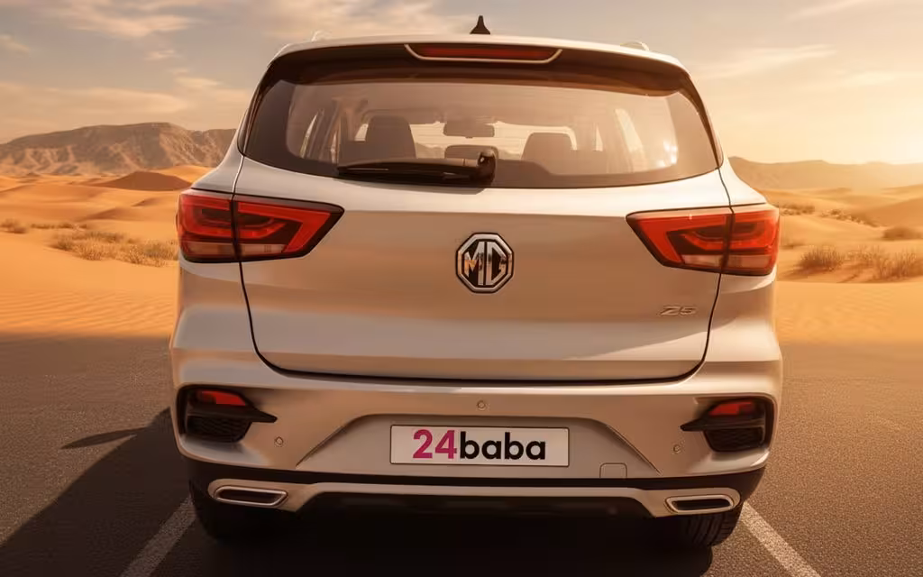 Mg Zs 2023 Silver rear view showing taillights – rental in Dubai