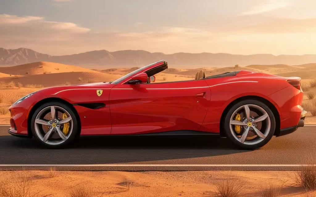 Ferrari Portofino 2024 Red side profile – rental in Dubai