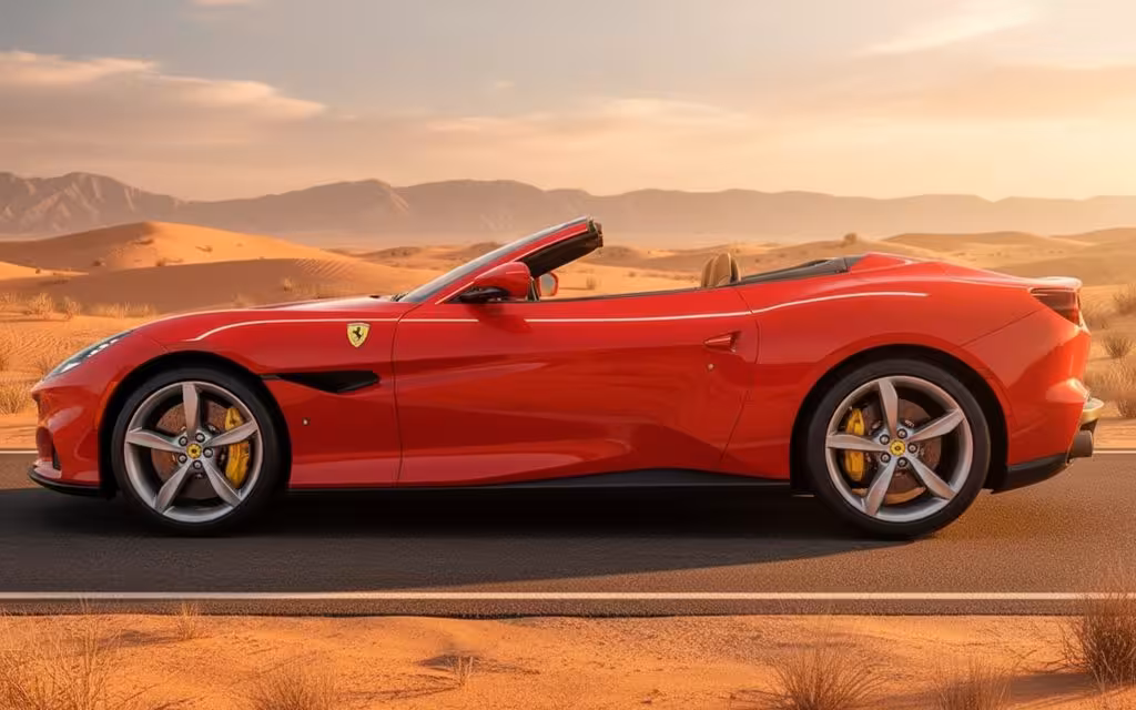 Ferrari Portofino 2024 Red side profile – rental in Dubai
