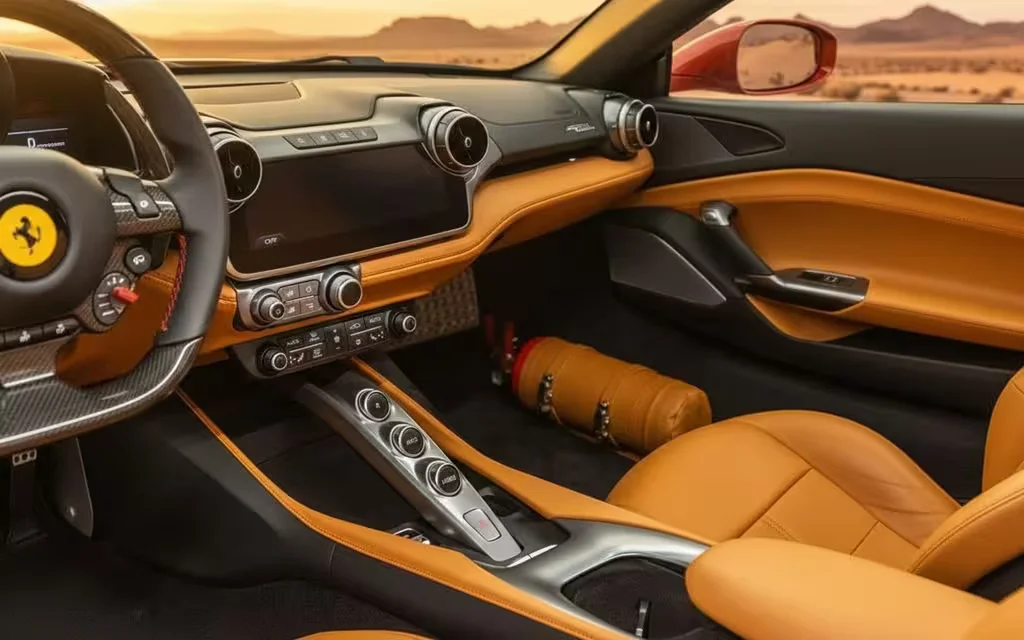 Ferrari Portofino 2024 dashboard and infotainment – rental in Dubai