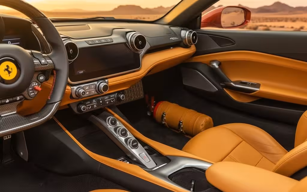 Ferrari Portofino 2024 dashboard and infotainment – rental in Dubai