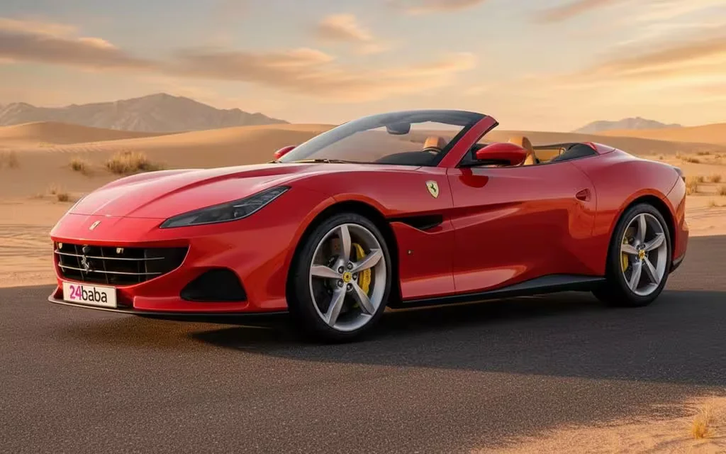 Ferrari Portofino 2024 Red front view with headlights – rental in Dubai